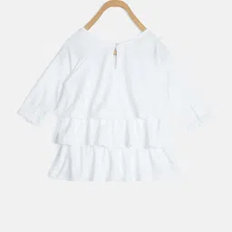 Blue Giraffe Girls White Printed Pure Cotton Top image 2