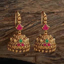 Kushal's Fashion Jewellery Ruby & Green Classic Polished Antique Jhumki Earrings image 1