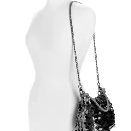 Guess Pewter Holiday Shine Embellished Bucket Bag image 5