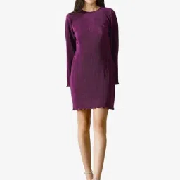 RAREISM Maroon Polyester Solid Long Sleeves Dress-image-6