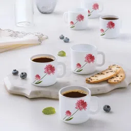 Larah by Borosil White Ceramic Tea & Coffee Mug - Set fo 6 100ml image 1