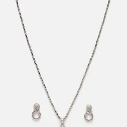 Zeneme Rhodium Plated AD Studded Beaded Jewellery Set image 5