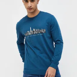 Fame Forever By Lifestyle Blue Cotton Regular Fit Printed Sweatshirt image 1