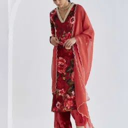 Ancestry Maroon Embroidered Dupatta image 1