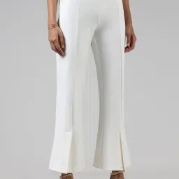 Wardrobe by Westside Solid Off White Slit Ponte Trousers-picture-38