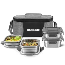 Borosil Black Stainless Steel Lunch Box - Set of 4 image 1