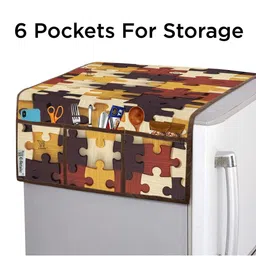E-Retailer 8Pc Yellow & Brown Printed Waterproof 3-Layered Refrigerator Covers With Pocket image 4