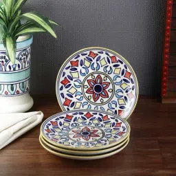 VarEesha Rangriti Yellow & Blue Ceramic Quarter Plates - Set of 4-image-41