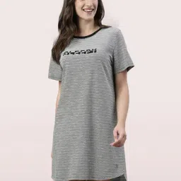 Enamor Black & White Striped Lounge Dress-image-8