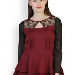 Belle Fille Maroon & Black Lace Top-image-67