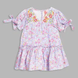 Blue Giraffe Kids Pink & Purple Cotton Floral Print Dress-image-56