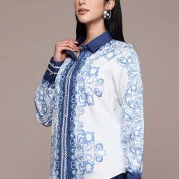 Label Ritu Kumar White Loose Fit Printed Shirt-picture-26