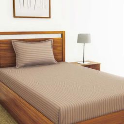 Bianca Hilton Stripes Brown 210 TC Cotton Single Bedsheet with 1 Pillow Cover-picture-6