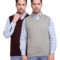 Cantabil Wine & Grey Regular Fit Reversible Sweater image 1