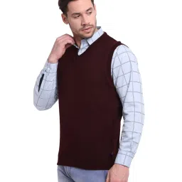 Cantabil Wine & Grey Regular Fit Reversible Sweater image 3