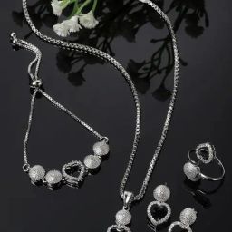 Zeneme Rhodium Plated AD Studded Jewellery Set-picture-45