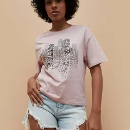 Fame Forever by Lifestyle Pink Cotton Printed T-Shirt image 1