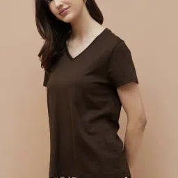 Fame Forever By Lifestyle Brown Cotton Regular Fit T-Shirt image 1