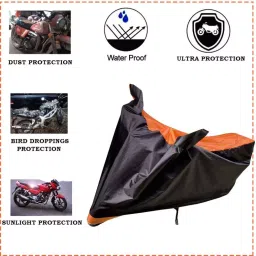 Auto Pearl Waterproof Two Wheeler Cover For Royal Enfield Twin spark (Orange & Blue) image 3