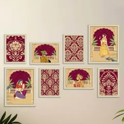 Art Street Multicolor Indian Art Print Mughal Emperor Shahjahan With Queen Wall Hanging - Set of 8 image 1