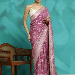Jaipur Kurti Lavender Woven Saree With Unstitched Blouse image 1