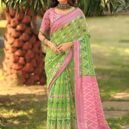 Saree Mall Green Printed Sarees With Unstitched Blouse-image-35