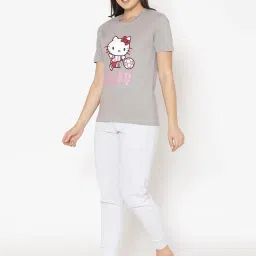 Clovia Grey Graphic Print Pajama Set image 3