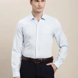 Turtle Light Blue Cotton Slim Fit Self Design Shirt-picture-13