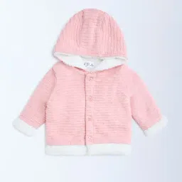 HOP Baby by Westside Pink Textured Cotton Hooded Sweater-image-64