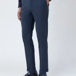 WES Formals by Westside Navy Checkered Slim-Fit Mid-Rise Trousers-picture-28