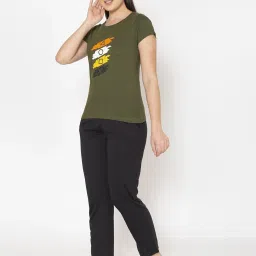 Clovia Olive Graphic Print Pajama Set image 3