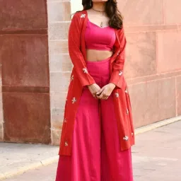 Gulaal Pink Ashi Embroidered Shrug With Inner And Pant image 1