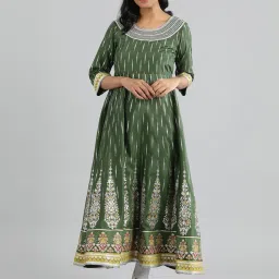 Aurelia Olive Green Printed A Line Kurta image 1