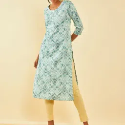Soch Turquoise Blue Rayon Ethnic Motif Foil Printed Kurta With Gotta Patti-image-2
