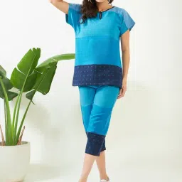 The Kaftan Company Blue Cotton Self Design Night Dress image 4