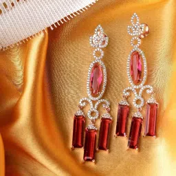 Saraf RS Jewellery Rose Gold Ruby AD studded Drop Earrings image 1