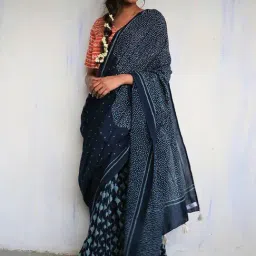Chidiyaa Blue Block Printed God Saree-picture-16