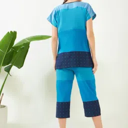 The Kaftan Company Blue Cotton Self Design Night Dress image 2