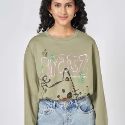 People by Pantaloons Green Printed Sweatshirt image 1