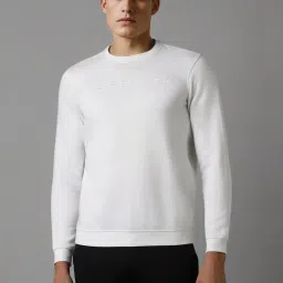 Louis Philippe White Cotton Regular Fit Logo Printed Sweatshirt image 1