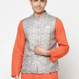 Fabindia Light Grey Sleeveless Mandarin Collar Nehru Jacket image 1