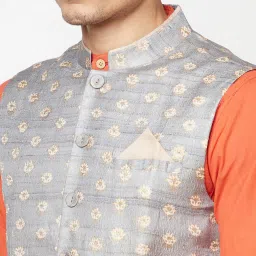 Fabindia Light Grey Sleeveless Mandarin Collar Nehru Jacket image 4