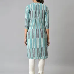 W Blue Cotton Straight Kurta image 2