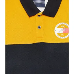 Octave Kids Mustard Cotton Color Block Pattern Polo T-Shirt image 3
