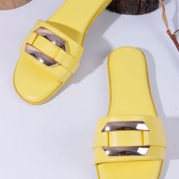 Kook N Keech Women Yellow Solid Synthetic Open Toe Flats-picture-46