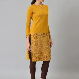 W Yellow Printed Straight Kurta image 4