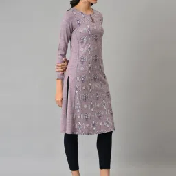 W Pink Floral Print Straight Kurta image 4