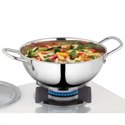 Borosil Silver Stainless Steel Deep Kadai with Lid (2300 ml) - Set of 1 image 1