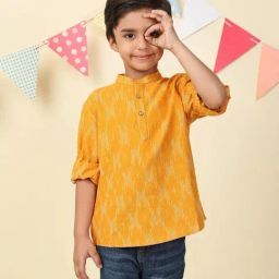 Fabindia Yellow Cotton Ikat Short Kurta-picture-14