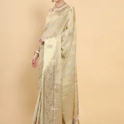 Mimosa Beige Woven Art Silk Kasavu Saree With Blouse image 1